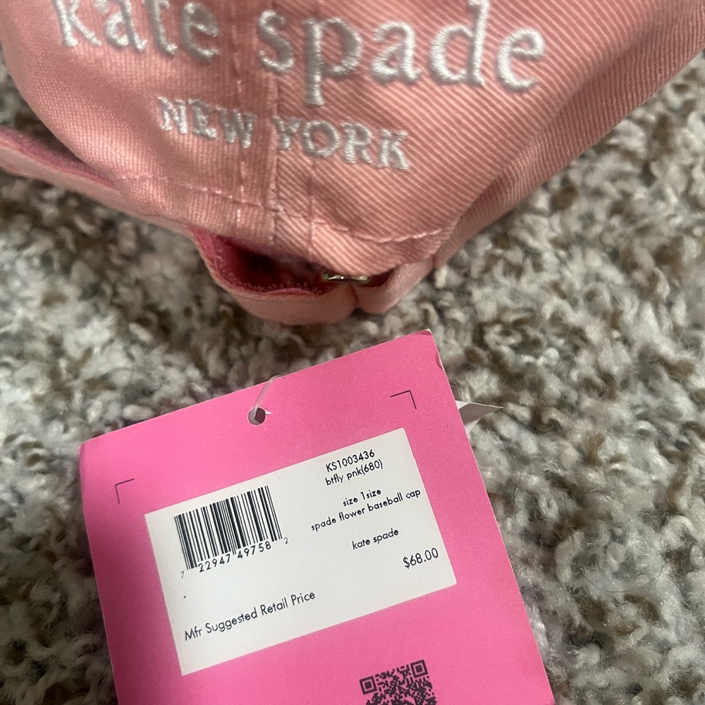 Kate Spade Pink Baseball Cap 
with White Floral Embroidery - Picture 3 of 7